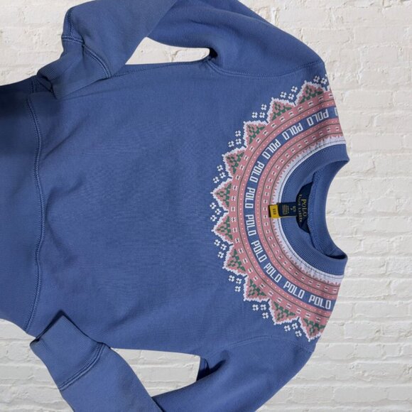 POLO Ralph Lauren Fair Isle Pink Purple Crew Neck Sweatshirt Retro Top Girls S 7 - Picture 2 of 7